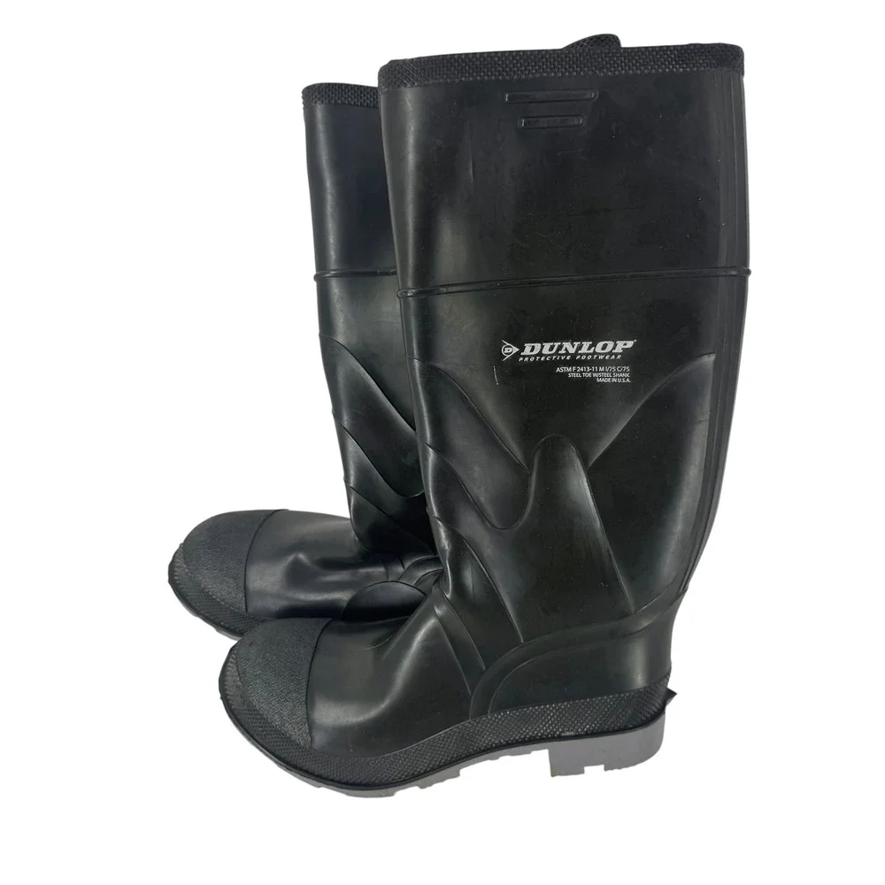 Dunlop Mens Steel Toe Waterproof Rubber Work Boots Black ASTM F2413-11 Size 9M